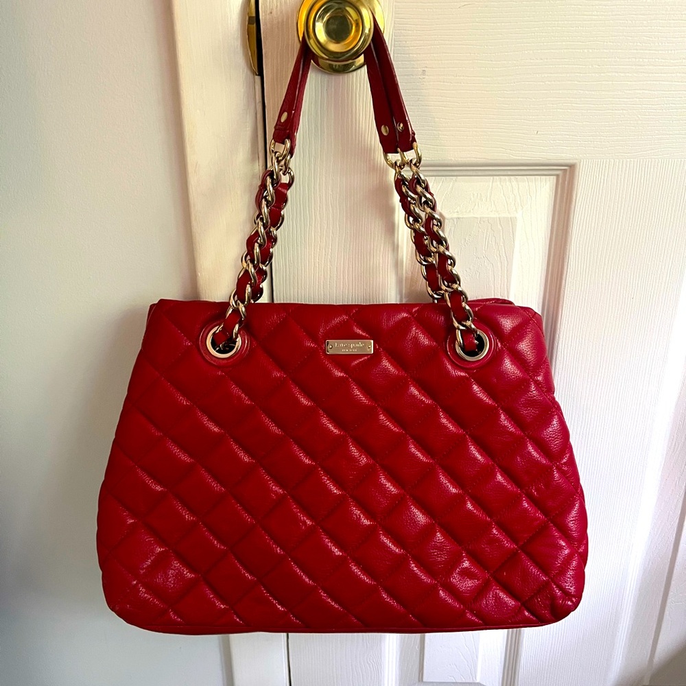 Kate Spade Red Quilted Genuine Leather Shoulder Bag - Great Condition